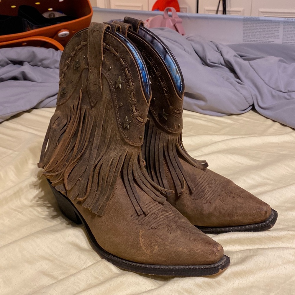 Dingo Fringe Booties Boots Cowboy Gently Worn Size 10 Women’s Genuine Leather